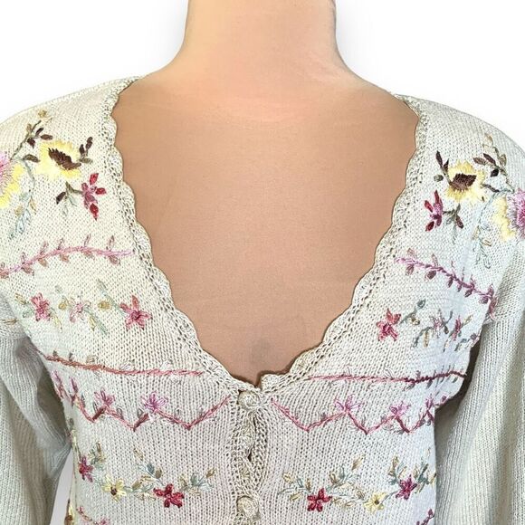 Vintage Cream Cardigan with Pink and Yellow Floral Embroidery - Picture 5 of 10